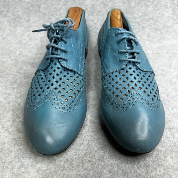 Hotter Comfort Teal Leather Perforated Brogue Oxford Shoes Lace Up Low Heel 8‎ - Picture 3 of 9